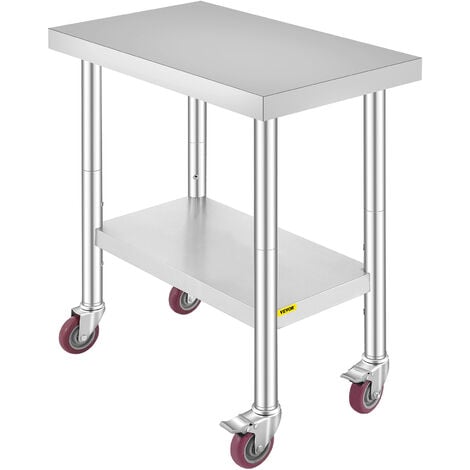 VEVOR Arbeitstisch 30" x 18" x 34" Edelstahl Catering Arbeitstisch etwas 150 kg für Belastbarkeit Lebensmittel Zubereitungstisch Gewerbliche Arbeitstisch für Küche Bar Restaurantar 4 verstellbare Füße