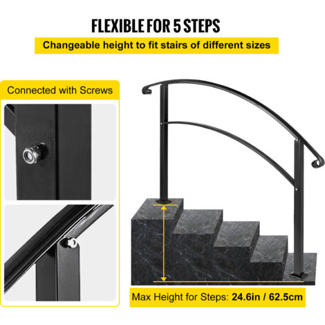 L-förmiges Geländer Schwarz - Treppenhandlauf Metall 160cm