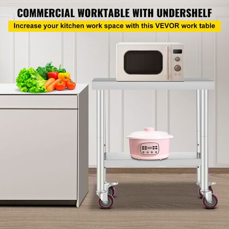 VEVOR Arbeitstisch 30" x 12" x 34" Edelstahl Catering Arbeitstisch etwas 100 kg für Belastbarkeit Lebensmittel Zubereitungstisch Gewerbliche Arbeitstisch für Küche Bar Restaurantar 4 verstellbare Füße