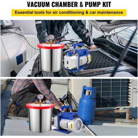 VEVOR Vakuumpumpe 3CFM, 12 L Unterdruckpumpe Vakuumgeräte Pumpe,  1/4 PS Vakuumpumpe Unterdruckpumpe mit 1720 U / min Drehgeschwindigkeit für Haushaltsklimatisierung, Fahrzeugwartung, 45 x 39 x 33cm
