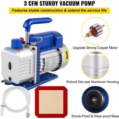 VEVOR Vakuumpumpe 3CFM, 12 L Unterdruckpumpe Vakuumgeräte Pumpe,  1/4 PS Vakuumpumpe Unterdruckpumpe mit 1720 U / min Drehgeschwindigkeit für Haushaltsklimatisierung, Fahrzeugwartung, 45 x 39 x 33cm
