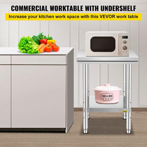 VEVOR Edelstahl Arbeitstisch 60 cm x 60 cm Essenszubereitung für die Zubereitung von Mahlzeiten, Nähen, Waschen, Basteln, Garagennutzung usw.