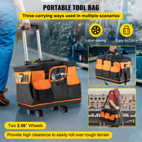VEVOR Werkzeugtasche mit Rollen, 50,8 cm, 17 Taschen, Tasche mit zwei 6,5 cm  großen