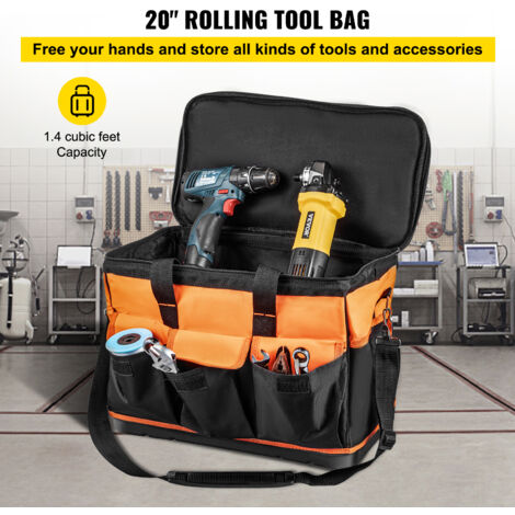 VEVOR Werkzeugtasche mit Rollen, 50,8 cm, 17 Taschen, Tasche mit zwei 6,5  cm großen