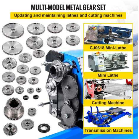 VEVOR Metall Austausch Getriebe Drehmaschine Metall Austausch Getriebe  Stirnrad Zahnrad Kit (27 Stk.)