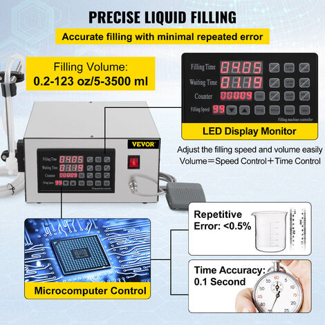 Flüssigkeitsabfüllmaschine 40W – Digital Gesteuert, 5-3500ml, Manuell/automatisch, 304 Edelstahl, EU-Stecker, Für Runde & Eckige Flaschen