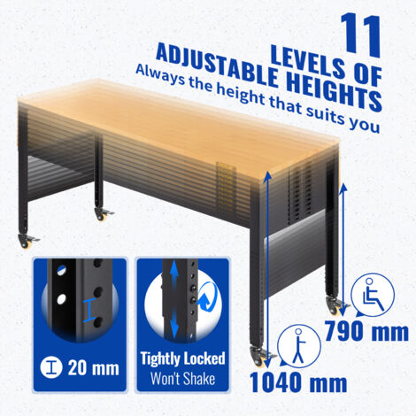 VEVOR Höhenverstellbare Werkbank 122 x 51 x 79 - 104 cm Spanntisch, 720 kg Gewichtskapazität Arbeitstisch, Braun Klappbare Werkzeugbank aus Kaltgewalzter Stahl, Multifunktionswerktisch für Werkstatt