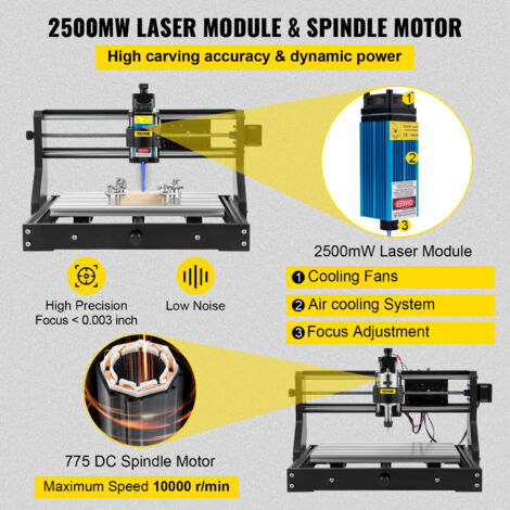 VEVOR 2500 mW CNC 3018 DIY Graviermaschine Pro 300x180x45mm Engraving  Machine 3 Achse Mini Lasergravierer mit