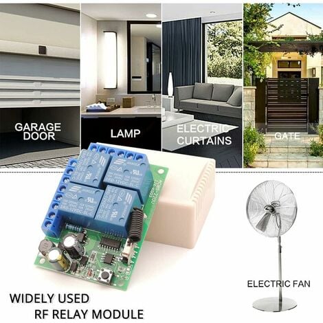 SHINING HOUSE Universal Remote Control Switch, AC 230V/220V 10A 4CH 433Mhz RF Relay Receiver with 2 Transmitters for Motor, Garage Door, Light, Electric Curtain, DIY Switch THISNDE
