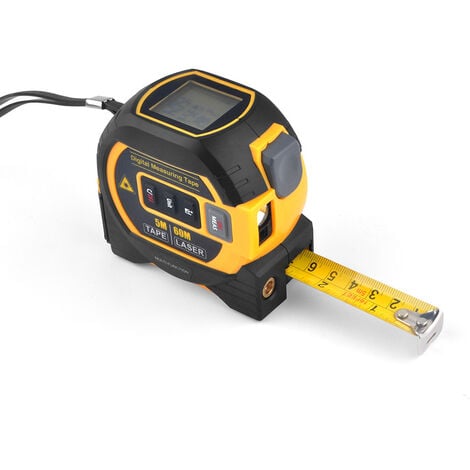 Aunrtb Mètre Laser Numérique 3 in 1 avec ligne laser croisée, 131Ft Télémètre Laser Numérique, 16Ft Mètre à Ruban avec Rétroéclairage LCD pour Distance, zone, Le volume