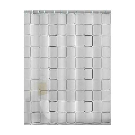 Tenda Doccia PEVA 3D MOSAIK Retrò Grigio, 120x220 Cm, Con Anelli, Ecologica E Impermeabile