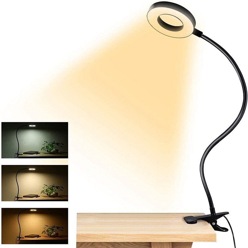 Beigaon Lampe de Bureau Pince, Lampe de Lecture Clipsable, 3 Modes  d'Éclairage & 10 Niveaux