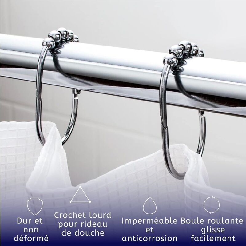 12 Pièces Rideau De Douche Crochets Anneaux Pour S... – Grandado