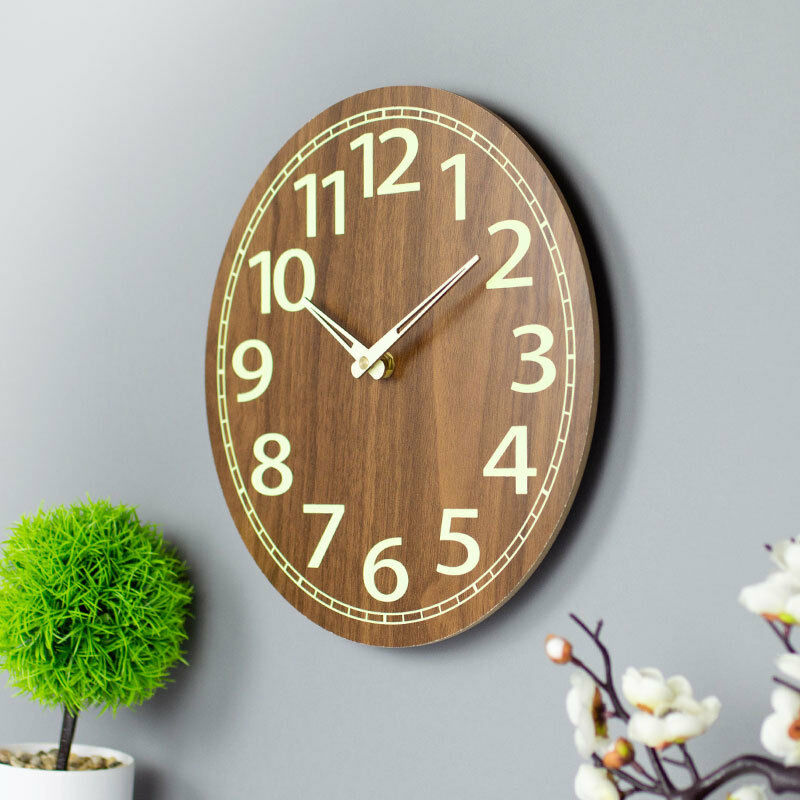 Horloge murale lumineuse simple en bois 30cm horloge silencieuse panneau de  fibres de bois moyen personnalité