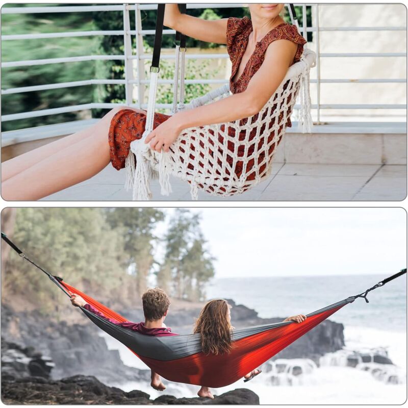 Lot 2 Sangles Hamac 3m - Support 300kg - 10 Boucles Réglables + Mousquetons - Camping Randonnée