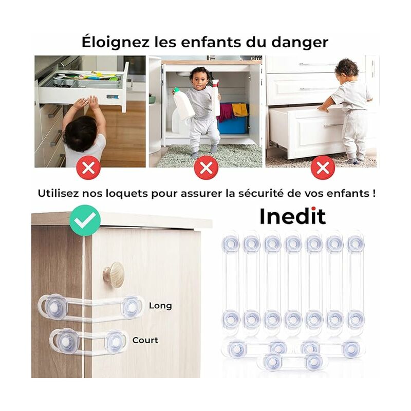 Bloc placard Bebe - Sécurité Enfant - Bloque Porte Placard Fenêtre -  Protection Sécurite Domestique (7+3 Pièces)