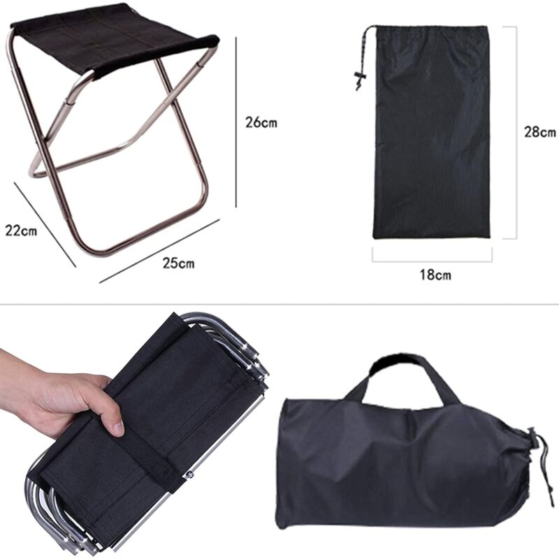 Tabouret De Camping Pliable Ultra Léger 235g - Charge 150kg, Dimensions 23x26x39cm, Aluminium, Sac De Rangement Inclus - 3