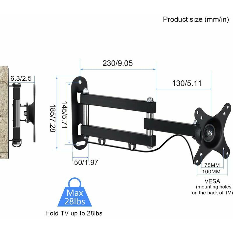 Support TV mural, 10-32, VESA 75x75-100x100 mm, NP15-B noir