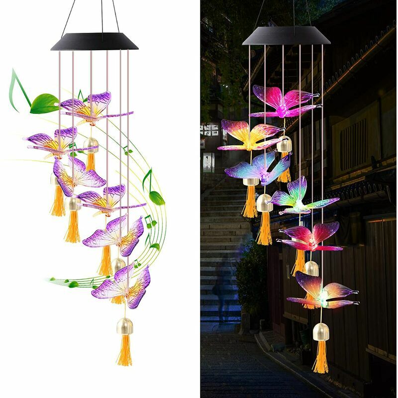 Papillon solaire changeant de couleur carillons éoliens décoratifs  extérieurs lumières mobiles solaires extérieures pour les décorations de  jardin