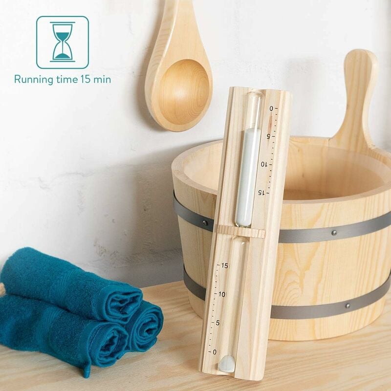 Sablier Sauna - Sablier 15 Minutes en Bois de Pin pour Séance de Sauna Hammam Spa - Accessoire Minuteur Détente Relaxation Bain Vapeur 4