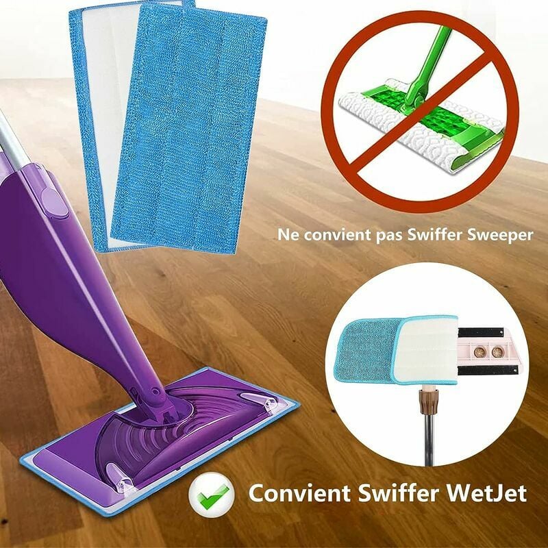 6 pcs Chiffons de rechange réutilisables Swiffer WetJet Mist Vadrouilles en  microfibre pour le nettoyage des sols (Bleu 6 pcs)