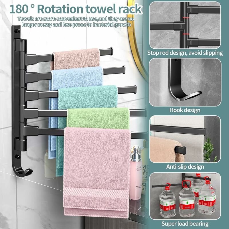 Relaxdays Porte-serviettes pliable en bambou avec 4 barres porte-serviettes  à poser Aspect naturel 180 x 42 x 2 cm : : Cuisine et Maison