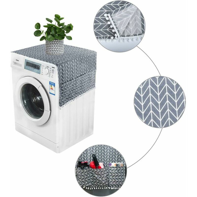 Housse de protection Housse anti-poussière pour lave-linge Réfrigérateur  Coton Lin Tissu Micro-ondes Housse Machine à laver Couvercle avec sacs de  rangement (rayé marron