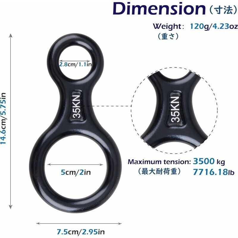 Descendeur En 8 TRIWONDER - Alliage Aluminium 35kN, Pour Corde 8-13mm - Escalade, Spéléo, Travail En Hauteur