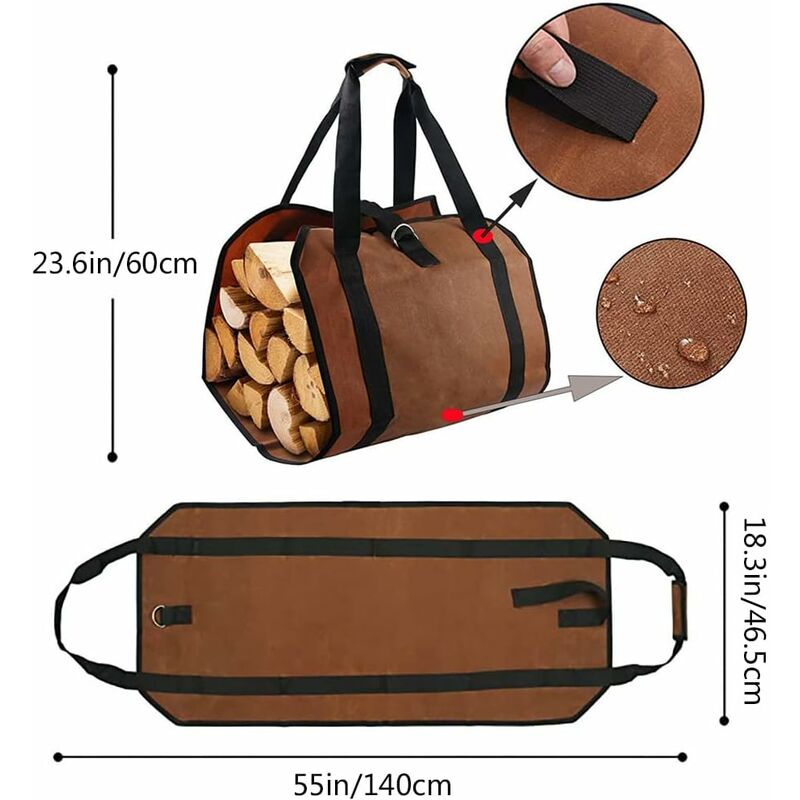 BONTHEE panier/sac de transport pour bois de chauffage/de cheminée, toile  cirée, imperméable, extra large, marron : : Jardin