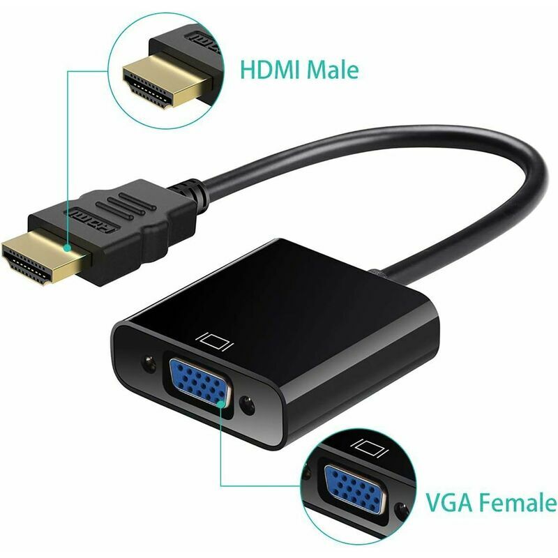 Adaptateur GANA VGA vers HDMI 1080P HD Prise en charge du signal analogique  vers le câble convertisseur de signal numérique avec câble audio 3,5 mm 