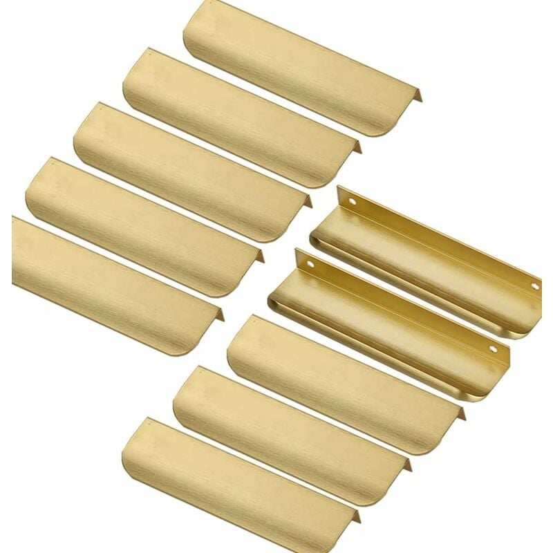 10pcs poignée de meuble Invisible Poignée d'armoire dorée Distance des trous 128mm Poignée Invisible -Poignée de meuble poignée de porte entraxe