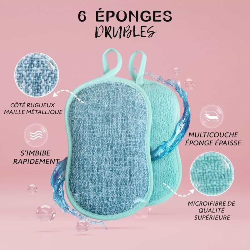 6pcs Eponge Vaisselle, Eponges Lavables Reutilisables Eponge