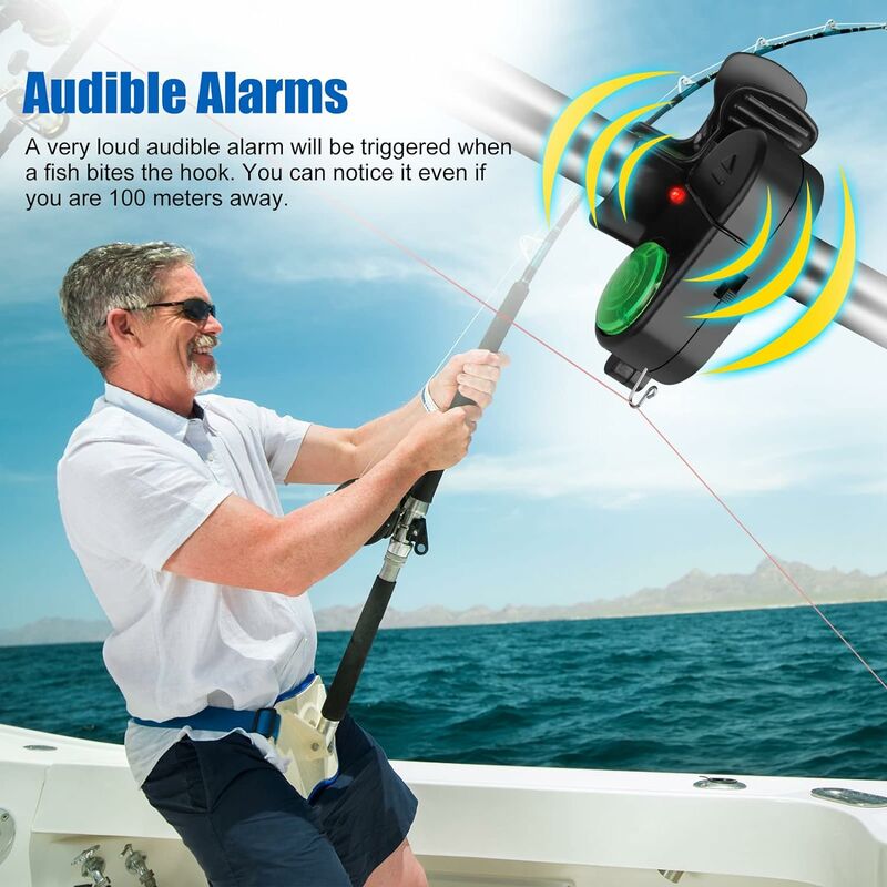 Lot de 4 alarmes de pêche, indicateur d'alarme électronique sensible,  sonnette d'alerte sonore avec lumières LED, cloches de pêche à clipser sur  la canne à pêche.