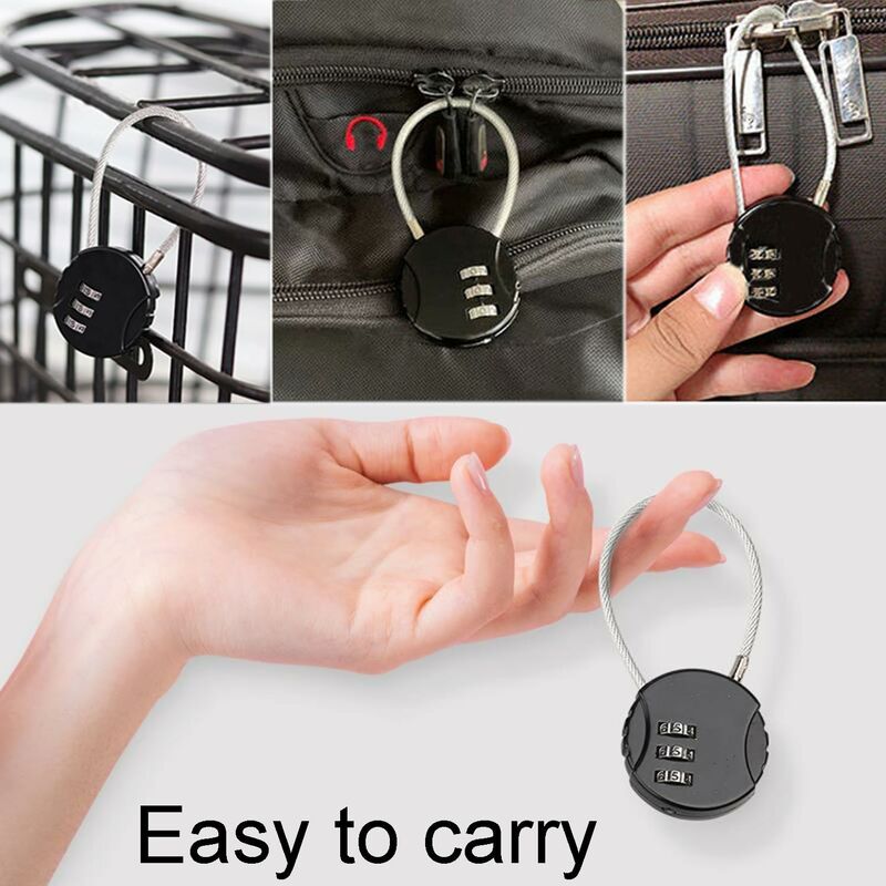 Cadenas à Code 3 Chiffres QWORK - Pour Valise, Bagage, Casier, Noir, Barre Acier 4mm