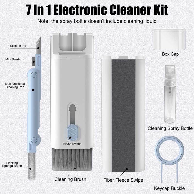 Kit De Nettoyage 20 En 1 – Pour Clavier, Téléphone, AirPods – Brosse, Spray, Outils – Nettoyage Complet Appareils électroniques - 6