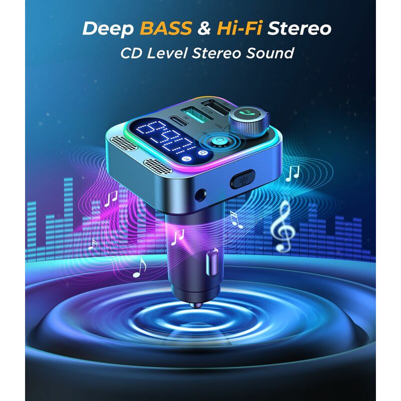 48W Transmetteur FM Bluetooth Voiture,【Bass & HiFi Stereo