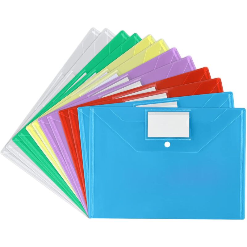 Pochette Document Voyage VIDETOL 60 Pièces Pochette Plastique, Pochette Avec Bouton Pression, 6 Couleurs Porte Document Pour Bureau, L'école, Maison Enveloppe Plastique