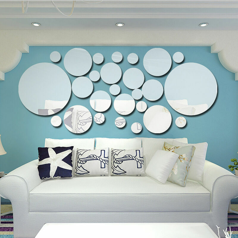 Sticker mural 12 PCS / S 3D Miroir Autocollant Amovible Pour Salon Chambre  à coucher TV Fond Décoration Murale Argent