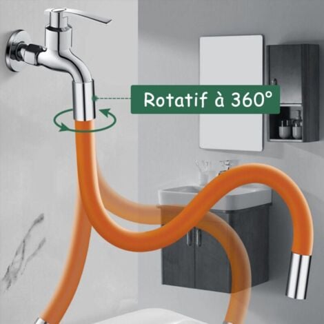 360° Bec de robinetterie 50 cm tube de rallonge avec joint, noir, bec de tête anti-éclaboussures, WC, balcon, salle de bain