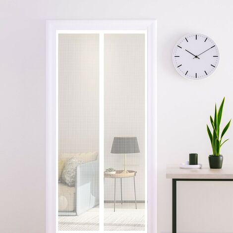 Blanc Moustiquaire Porte Magnétique 120x220cm Maille Très Dense Moustiquaire Porte Aimantée Rideau Anti Mouches Anti Insectes Avec Ruban Adhésif, Bâtons Magnétiques, Fermeture Automatique