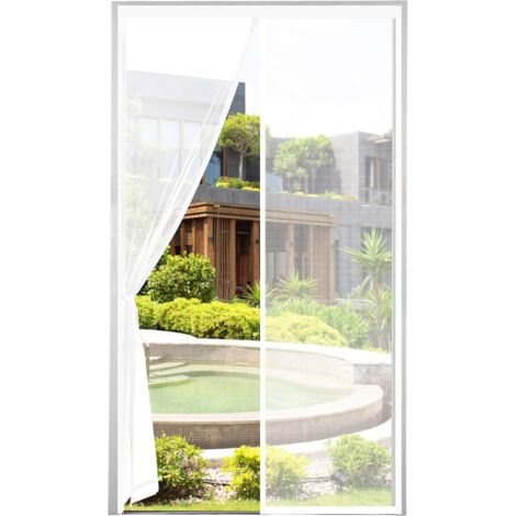 Blanc Moustiquaire Porte Magnétique 120x220cm Maille Très Dense Moustiquaire Porte Aimantée Rideau Anti Mouches Anti Insectes Avec Ruban Adhésif, Bâtons Magnétiques, Fermeture Automatique