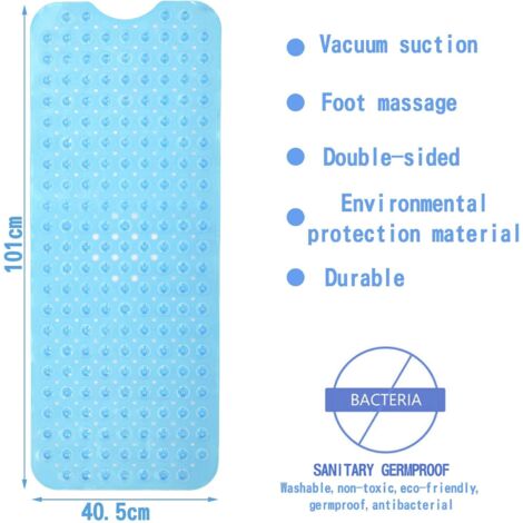 Tapis De Bain Antidérapant Transparent - Ventouses Puissantes - 101x40.5cm Lavable