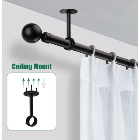 SEGNAYEN Lot De 4 Supports De Tringle à Rideau De Plafond 25 Mm - Noir Mat, Acier Inoxydable Robuste Avec Vis Réglables, Pour Rideaux, Placard, Penderie