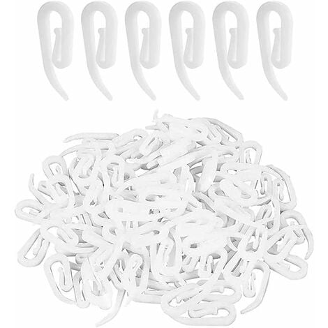 Lot de 100 crochets à rideaux en plastique, crochets à rideaux en plastique - rails à rideaux, crochets pour douche/fenêtre/rail