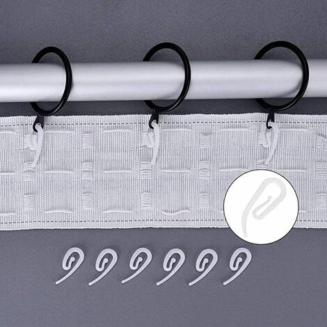 Lot de 100 crochets à rideaux en plastique, crochets à rideaux en plastique - rails à rideaux, crochets pour douche/fenêtre/rail