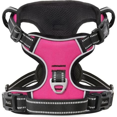 S, Harnais Chien, Harnais Anti Traction Réfléchissant Harnais pour Petit Moyen Chien avec Poignée Rembourrée, 1 Boucle sur la Sangle Droite de Cou Rendent Facile à Mettre et à Enlever, Fuchsia