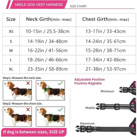 S, Harnais Chien, Harnais Anti Traction Réfléchissant Harnais pour Petit Moyen Chien avec Poignée Rembourrée, 1 Boucle sur la Sangle Droite de Cou Rendent Facile à Mettre et à Enlever, Fuchsia