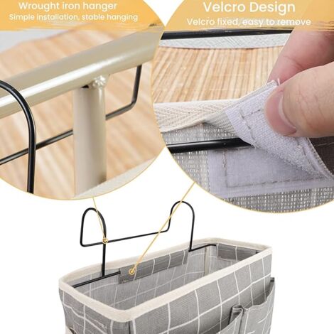Organisateur De Chevet Suspendu - Panier De Rangement Pour Lit Avec Poches, Pratique Et Gain De Place - Impression Bleue