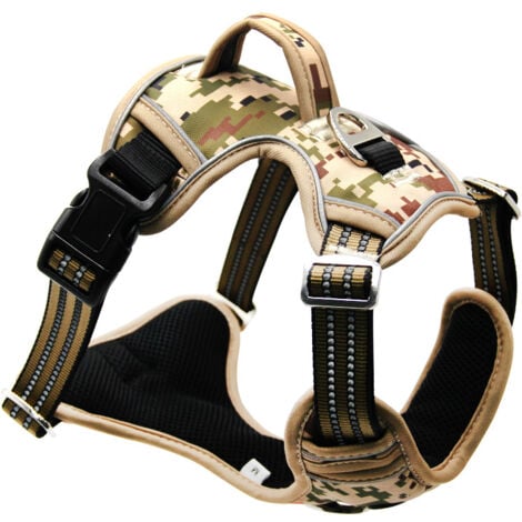 Camouflage Marron, M ,  Harnais Chien, Harnais Anti Traction pour Chien, Respirant Réglable Gilet Durable Réfléchissant, Facile à Mettre, Camouflage Harnais pour Petit Moyen et Grand Chien