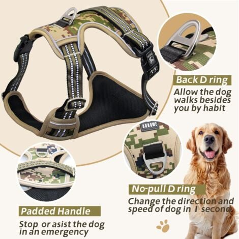 Camouflage Marron, M ,  Harnais Chien, Harnais Anti Traction pour Chien, Respirant Réglable Gilet Durable Réfléchissant, Facile à Mettre, Camouflage Harnais pour Petit Moyen et Grand Chien